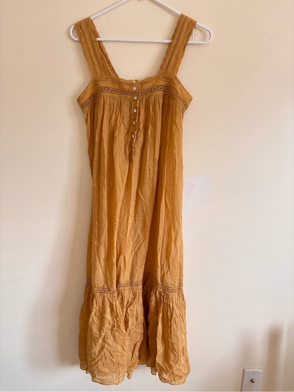 Doen Mustard Crochet-Trim Midi Dress